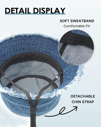 Джинсовий капелюх Zylioo L/XL/XXL для чоловіків та жінок, для великої голови, UPF50 захист від сонця, розмір 58-64 см, вінтажна літня шапка з китицями XL-XXL, темно-синя