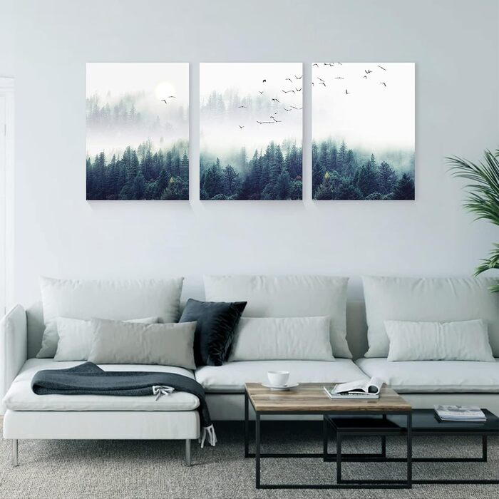 Туманний ліс Картини, полотно ліс і птахи в тумані Сучасне мистецтво Друк на стіні Прикраса стін Настінні фрески Вітальня Спальня