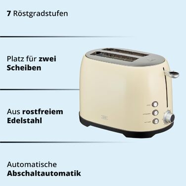 Набір для сніданку KHG Чайник, тостер і кавоварка кремовий бежевий ретро Vintage, місткість 1,7 літра, 2 скибочки тостів і 12 чашок кави, основа 360, регулювання рівня обсмажування, набір функцій Keep Warm з тостером і кавоваркою