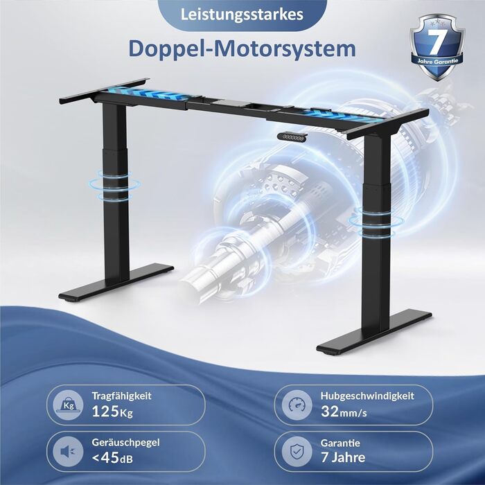 Рама столу ALLDREI з регулюванням висоти з 2 двигунами, порт типу C, електричне безступеневе регулювання висоти, з 4 елементами керування пам&39яттю, 2-рівнева телескопічна (чорна)