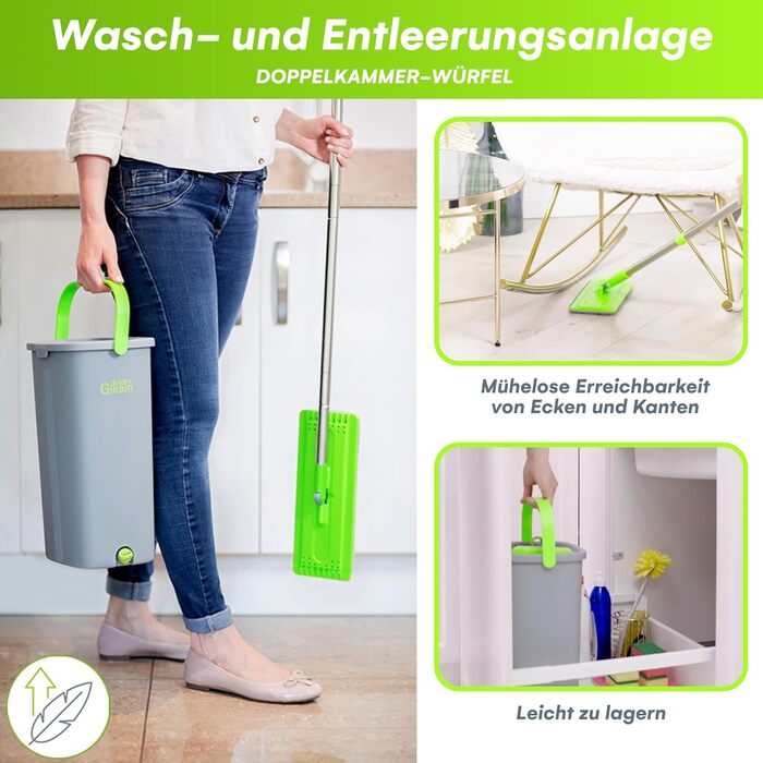 Набір швабри та відра EasyGleam - швабра для підлоги з телескопічною штангою, Інноваційне двокамерне відро для вологого та сухого