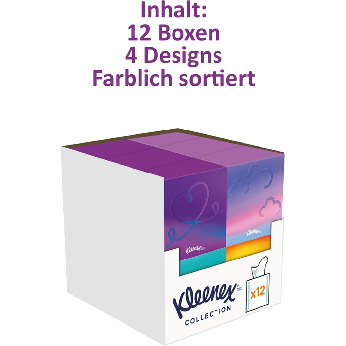 Коробки для косметичних серветок Kleenex, для щоденного використання, 3 шари, кубики для збору, 12 x 48 серветок