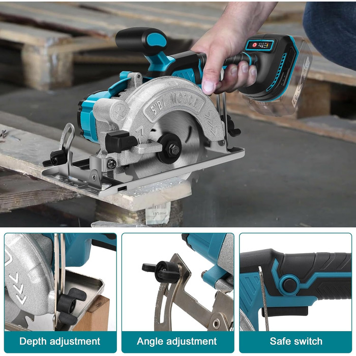 Акумуляторна циркулярна пила на літієвому акумуляторі Makita 18В, безщіткова міні-циркулярка з 2 пильними дисками, міні-циркулярка
