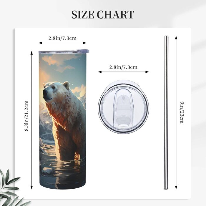 Кухоль з прямою трубочкою, дизайн білий ведмідь взимку, дорожній кухоль з принтом, підходить для кемпінгу, офісу та дому, 590 мл
