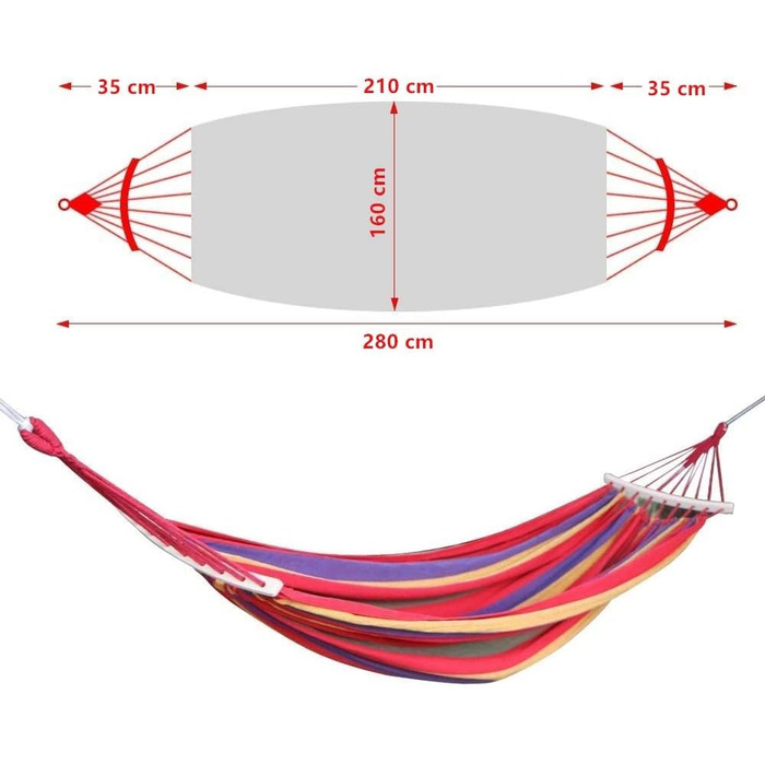 Гамак Outdoor Cotton 280 x 160 см, HOSPAOP Double Hammock Bar Гамак для внутрішнього приміщення, відкритого балкона, саду, кемпінгу, пляжу, портативний і дихаючий вантажопідйомність 300 кг Red Stripe