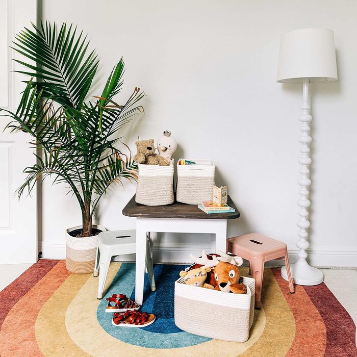 Прямокутний плетений кошик для зберігання OrganiHaus, кошики для вітальні, дитячої кімнати, ванної кімнати, декоративний кошик, складний з ручками для ковдр та іграшок медово-кремово-білий, 37x25x22,5 см, світло-медовий / кремово-білий