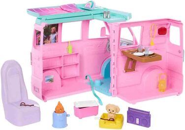 Ігровий набір Barbie Dreamland Road Adventure кемпер з 4 ігровими зонами, кухнею, ліжком, багаттям, собакою та 20 аксесуарами, JMK45