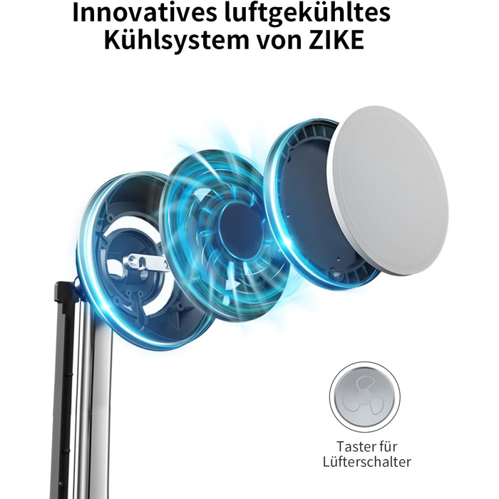 Зарядний пристрій ZIKE 2-в-1 з MagSafe, бездротова зарядна підставка для iPhone 15 Вт з охолодженням, швидка зарядка з охолодження