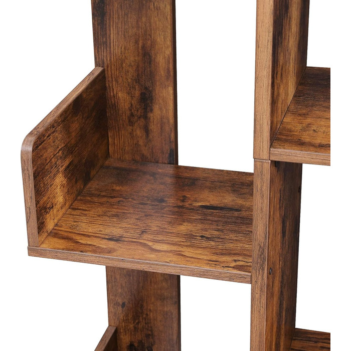 Книжкова полиця VASAGLE у формі дерева, стояча полиця з 13 відділеннями, полиця для зберігання, 25 x 86 x 140 см, вінтажний коричневий LBC67BXV1