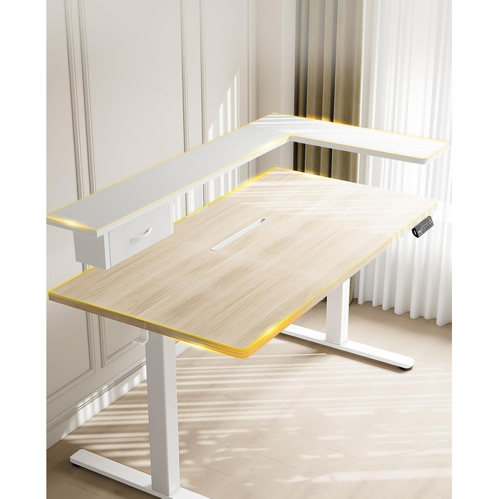 Електричний стіл OffiGo з регульованою висотою, шухлядою та USB-портом, 120 x 60 см, ергономічний комп&39ютерний стіл для роботи сидячи та стоячи, клен 120 x 60 см, бежевий