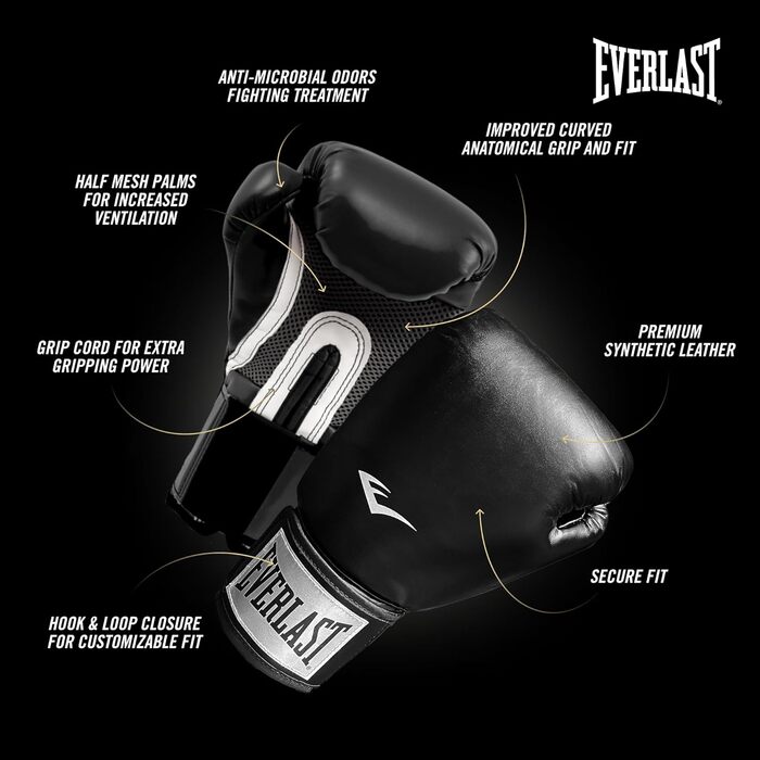 Боксерські рукавички Everlast Prostyle 2, боксерські рукавички для мішків, для роботи з рукавичками та фітнес-занять, система кріплення на липучці, шнур для захоплення, сітчаста долоня з половиною сітки та тришарова підкладка - автентичне спорядження Ever
