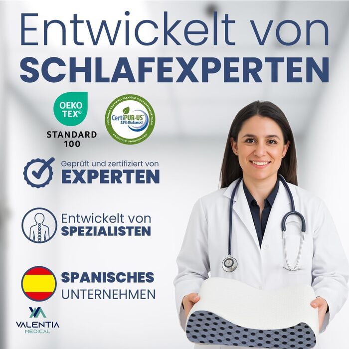 Ортопедична подушка - подушка для підтримки шиї - сертифікована Oeko-Tex - подушка для зняття болю в шиї - подушка з піни з ефектом пам&39яті - ергономічна подушка - суперм&39яка тканина, яку можна прати внутрішній чохол