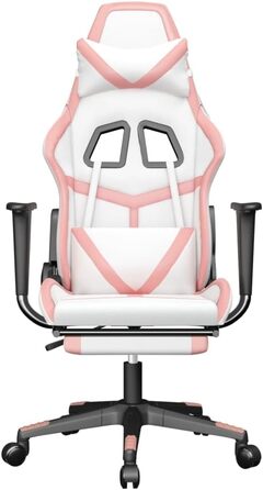 Геймерське крісло з підставкою для ніг, біла та рожева штучна шкіра