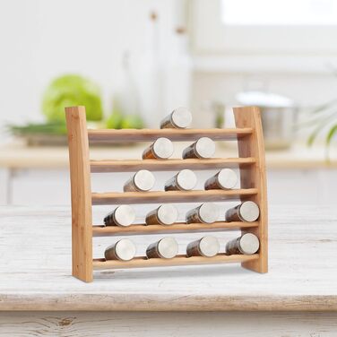 Бамбукова підставка для спецій Relaxdays, 5 ярусів, окремостояча кухонна полиця, ВxШxГ 36 x 40,5 x 16 см, підставка для спецій на стільницю, натуральний колір