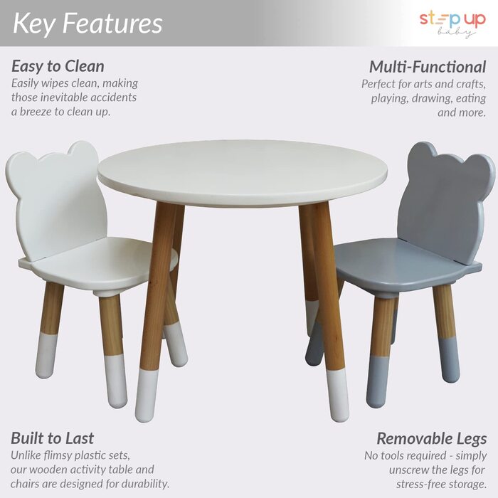 Дитячий стіл і стільці, дитячий ігровий стіл для малюків 2 стільці дерев'яний набір, 2-5 років (круглий)