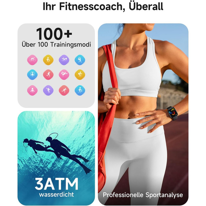 Розумний годинник для чоловіків та жінок, 1,8-дюймовий AMOLED-дисплей, розумний годинник з функцією телефону, Alexa, фітнес-годинник з серцевим ритмом, сном, SpO2, крокоміром, 110 спортивних режимів, водонепроникність IP68, спортивний годинник для iOS та 