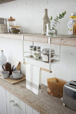 Підставка для спецій під полицю, біла, сталь/дерево, мінімалістична, 32,5 x 12,5 x 24,5 см, 3498 TOSCA