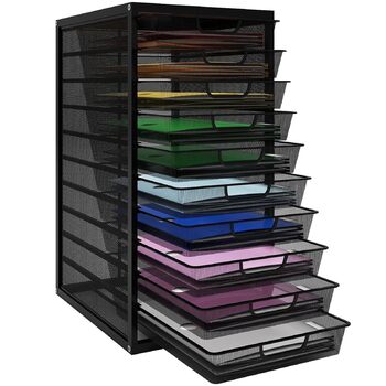 Коробка PUNCIA з шухлядами та 10 шухлядами, лоток для листів A4, лоток для документів з шухлядами, відділення для зберігання, металевий сортувальник паперу, органайзер для документів та паперу, офісний/стіл, чорний, 40,5 x 31,5 x 55 см