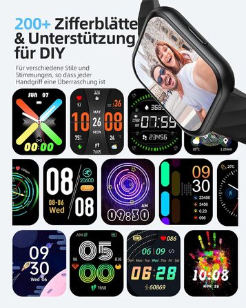 Розумний годинник Parsonver для жінок та чоловіків, водонепроникний плавальний годинник 5ATM, 1,8-дюймовий HD-екран для фітнесу з понад 100 спортивними режимами, відстеженням серцевого ритму та сну, розумний годинник для Android та iOS, чорний