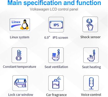 Панель керування автомобільним кондиціонером MOOKAKA сумісна з Volkswagen Tiguan 2017-2022 Панель кондиціонера HD РК-дисплей IPS Сенсорний екран Підтримка голосового керування, клімат-регулювання, підігрів сидінь