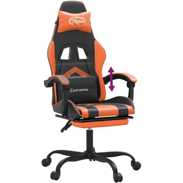 Геймерське крісло, офісне крісло, з підставкою для ніг, чорно-помаранчеве, штучна шкіра