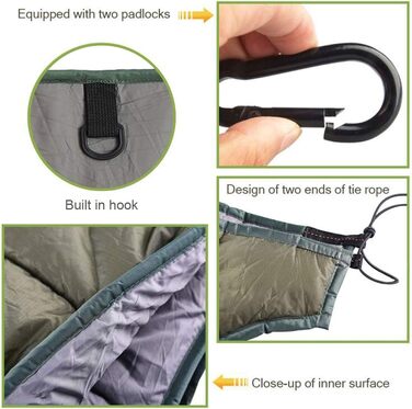 Гамак Underquilt Килимок для сну Underkilt Вуличний, Надлегкий бавовняний Зимовий спальний мішок Зима -10-0 градусів для гамаків Ізоляція Легкий Піший Туризм Кемпінг Зелений (250 130 см)