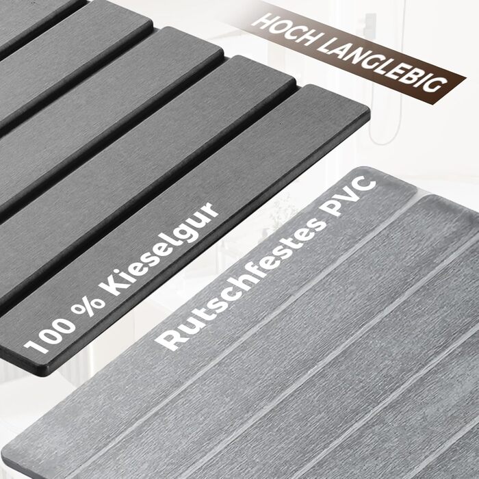 Кам&39яний килимок для ванної 60 x 40 см - Нековзний діатомовий килимок для ванної, водопоглинаючий кам&39яний килимок для ванної (сірий, 60 x 40 см)