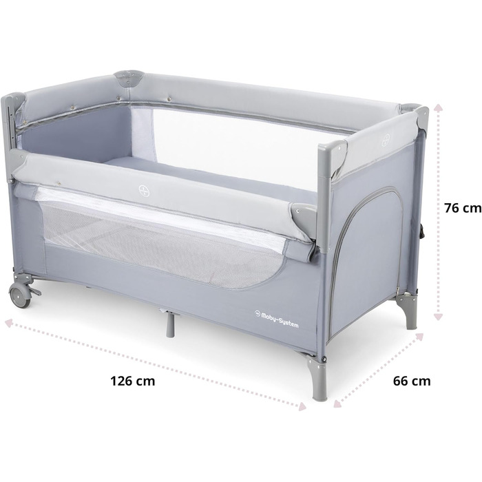 Дитяче ліжечко Moby-System Closely 3-в-1 - дитяче дорожнє ліжечко з пеленальною підкладкою, матрацом, сумкою для перенесення - регульована по висоті приліжкова ліжечка, манеж (6 предметів)