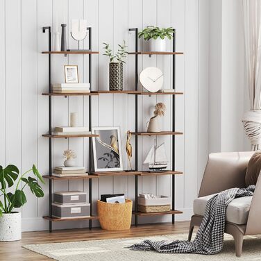 Полиця-драбина HOOBRO своїми руками, 6-ярусна настінна книжкова полиця, вузька книжкова полиця, полиця для демонстрації, полиця для зберігання, підставка для рослин, для вітальні, кабінету, вінтажний коричневий EBF651CJ01 39 x 24 x 200,5 см темно-коричнев