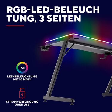 Ігровий стіл Trust Gaming GXT 710 Luminus Pro 120x60 з RGB LED, вбудованим бездротовим зарядним пристроєм 10 Вт, 10 колірними режимами, ігровий стіл з підсклянником, гачком для навушників - чорний 120x60 см - Pro Edition Black