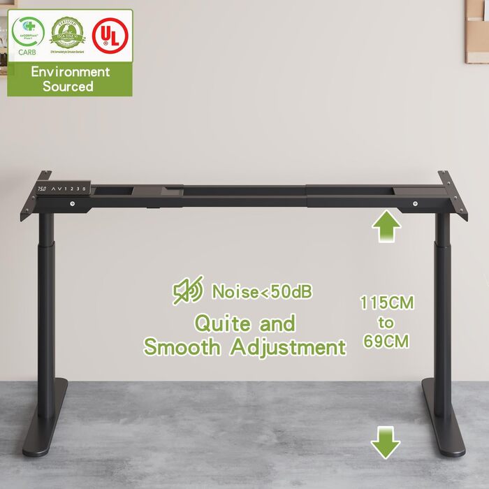 Каркас столу Radlove з подвійним двигуном та регулюванням висоти, регульовані ніжки підставки для столів розміром від 120 до 178 см з 4 функціями пам&39яті (чорний циліндричні ніжки)