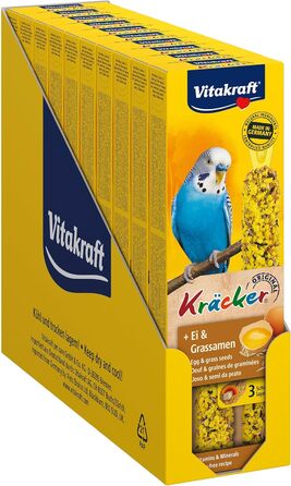 Крекери Vitakraft з яйцем та насінням трави, палички-ласощі для папуг та екзотичних птахів, розмір для зберігання, без доданого цукру (10 x 54 г)