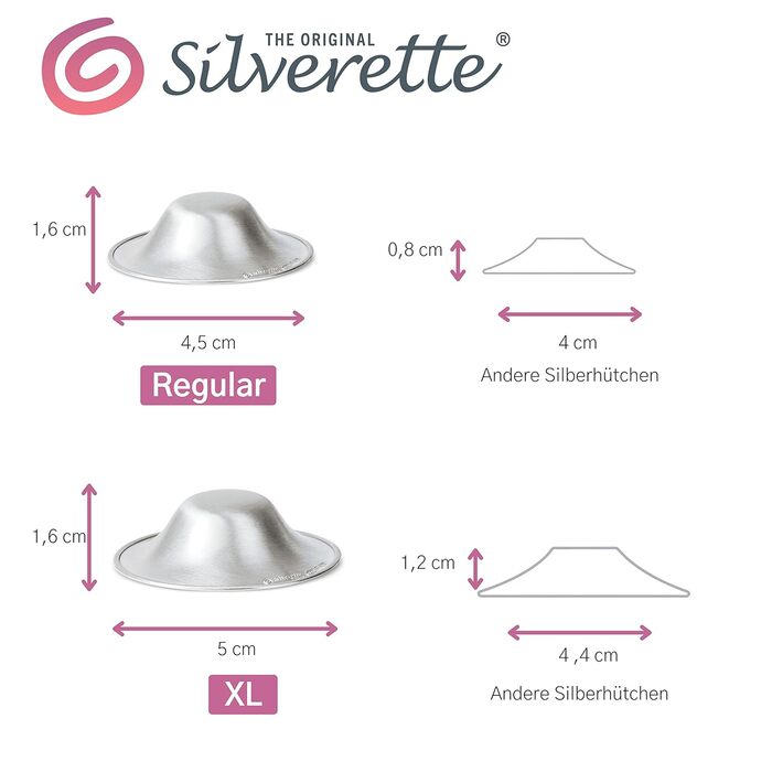 Срібний капелюх Silverette з масиву стерлінгового срібла - Шапка для годування - Захист від болю та запалених сосків - Захист сосків для годуючих матерів - XL