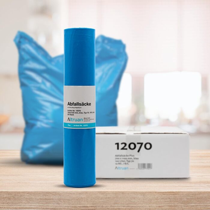 Літровий сміттєвий пакет тип 70, 12070 Premium, 250 сміттєвих пакетів, 10 рулонів, синій, 120-