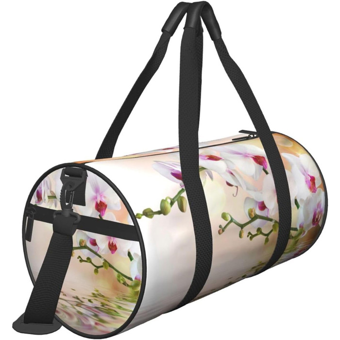 Спортивна сумка для подорожей, дизайн білі орхідеї у ставку, Чорний колір, Універсальний розмір, Дорожня сумка