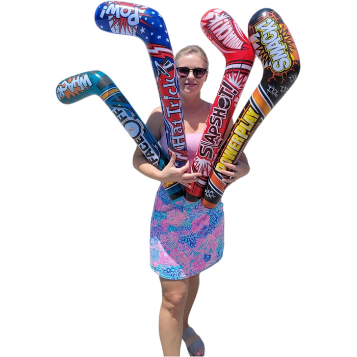 Надувні хокейні ключки, 88,9 см, 4 дизайни, мотиви Splash it Thwack Hat-trick. Pow Power Play. Smack Face Off Whack. Барвисті. Вініл. Чудовий подарунок на вечірку (12 шт. , 4 випадкові дизайни). 12 шт. , випадковий вибір кольору, 4 дизайни.