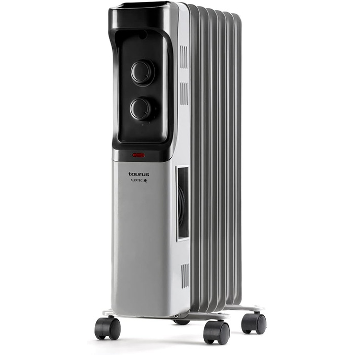 Масляний радіатор, 7 елементів. 1500 Вт. 3 рівні потужності. Регульований термостат. Захист від перегріву. Легке транспортування ручка та колеса. Низьке енергоспоживання, сірий. 1500 Вт 7 елементів