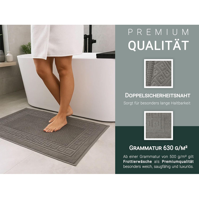 Комплект килимків для ванної ZOLLNER з 2 предметів, 50x70 см - м&39який та вбираючий вафельний візерунок сірого кольору - можна прати до 60C - бавовна - готельна якість - сертифікований Oeko-Tex, антрацит, 2 килимки для ванної