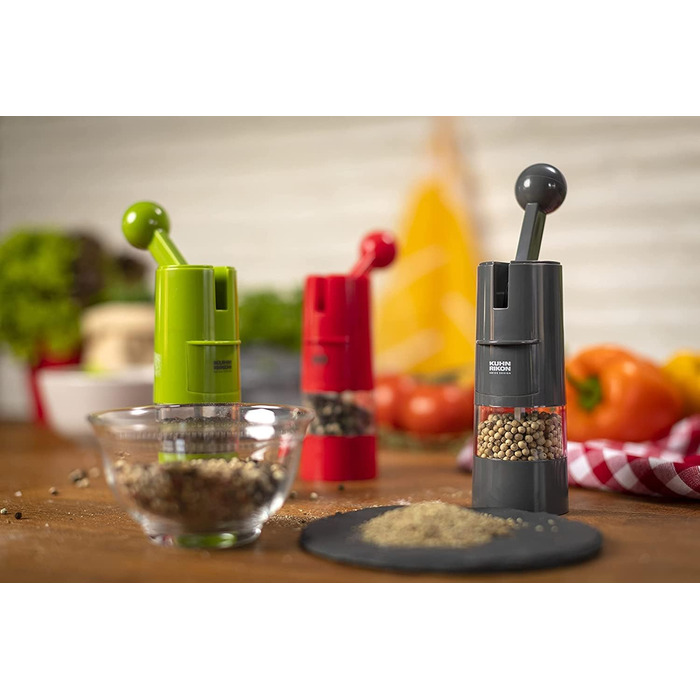 Подрібнювач з тріскачкою KUHN RIKON Salt Mill & Pepper Mill, ручний млин для спецій, зелений, регульований керамічний подрібнювач, пластик, 5,8 x 5,8 x 21,5 см