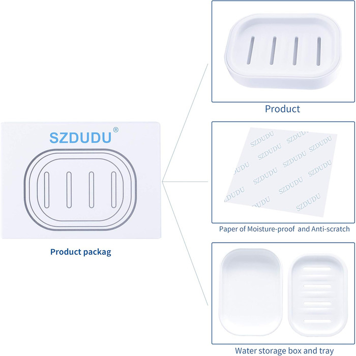 Харчова пластикова мильниця SZDUDU, зберігає мило сухим, легко миється, має сильну дренажну здатність (біла)