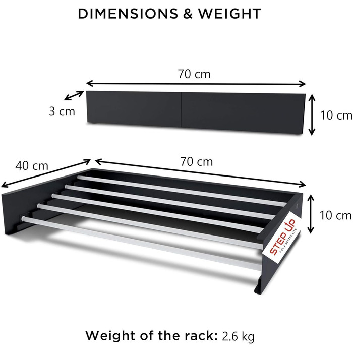 Вішалка для одягу Step Up - Настінна - Розсувна - Складана вішалка для одягу для використання в приміщенні або на вулиці - Компактний дизайн, вантажопідйомність 25 кг, кабель 6 м (70 см - сірий)
