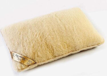 Подушка з мериносової вовни з етикеткою якості, подушка для сну, 900 г мериносової вовни, 40 x 80 см, натуральна вовна, 1 шт.
