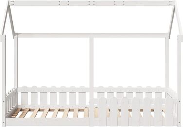 Дитяче ліжко, Ліжко на підлогу із захистом від падіння та рейковою основою, Ліжко-будиночок для хлопчиків та дівчаток, Дерев&39яне ліжко для дитячої кімнати, Біле 80x200 см Масив сосни 80 x 200 см Біле