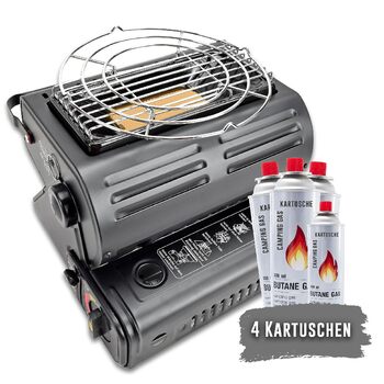 Портативний кемпінговий обігрівач TruWare з картриджами, складний обігрівач для намету для саду, каравана, зимового саду Мобільний газовий обігрівач з ручкою (газовий обігрівач з 4 картриджами)