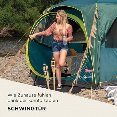 Восьмикутник Coleman з великими вікнами, панорамний огляд на 360, стабільна конструкція зі сталевих стовпів, повністю інтегроване підлогове покриття, просте встановлення, 100 водонепроникний, зелений/затемнюючий, одинарний