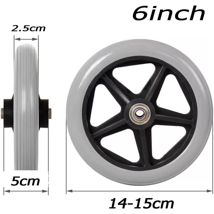 Колеса для інвалідних візків, 6-дюймове переднє колесо, маленьке колесо, нековзні колеса для інвалідних візків, запасне колесо для ручних інвалідних візків, ролерів / ходунків, інвалідів / людей похилого віку (розмір 6 дюймів / 15 см) 6inch / 15cm