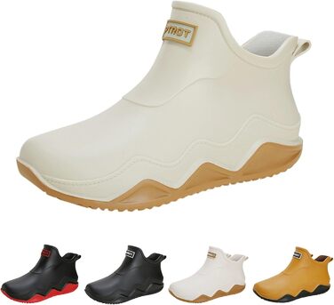 Гумові чоботи BILIKEYU для жінок та чоловіків, плоскі, нековзні, водонепроникні гумові чоботи для роботи, риболовлі, миття автомобіля, кухні, гумові чоботи, короткі чоботи, розмір 43, бежевий