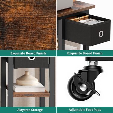 Журнальний столик YITAHOME, С-подібний диван-стіл з колесами та шухлядою, журнальний столик та журнальний столик для ноутбука, для вітальні, спальні, 50 x 30 x 67 см, рустикальний коричневий