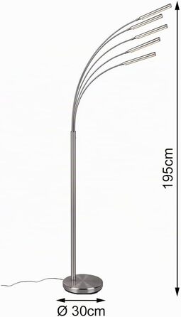 Стійка LED-світильник Reality Reed R41031507, матовий нікель, 5 шт. 3.5 Вт LED, диммерний вимикач, сріблястий