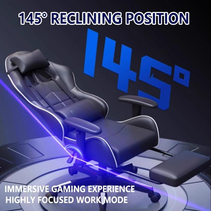 Ігрове крісло, ергономічне комп&39ютерне крісло з підставкою для ніг, що відкидається на 90-145, регульовані 3D підлокітники, потовщене шасі для дому та офісу, чорного кольору